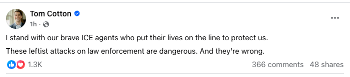 Tom Cotton reaction to ICE murder