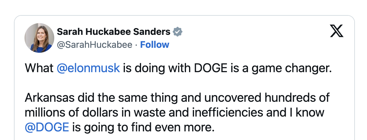 Sarah Sanders DOGE Tweet